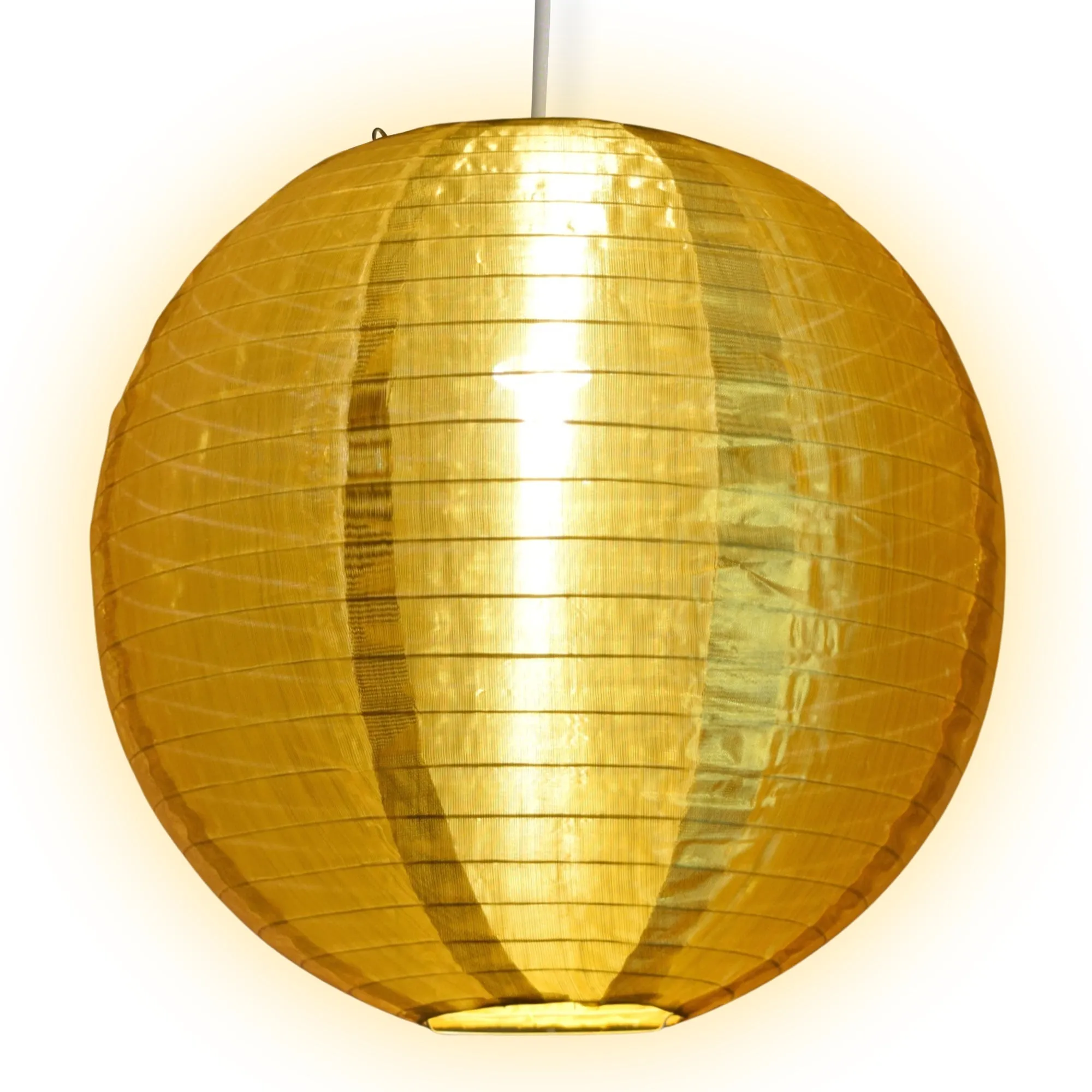 18 Inch Gold Shimmering Nylon Lantern, Even Ribbing, Durable, Hanging