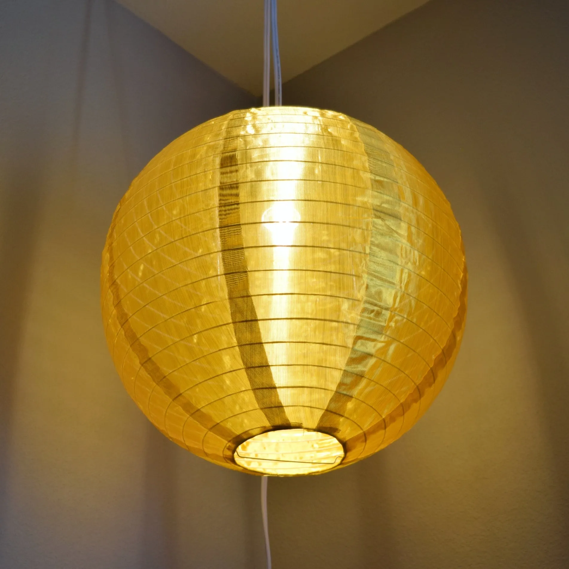 18 Inch Gold Shimmering Nylon Lantern, Even Ribbing, Durable, Hanging
