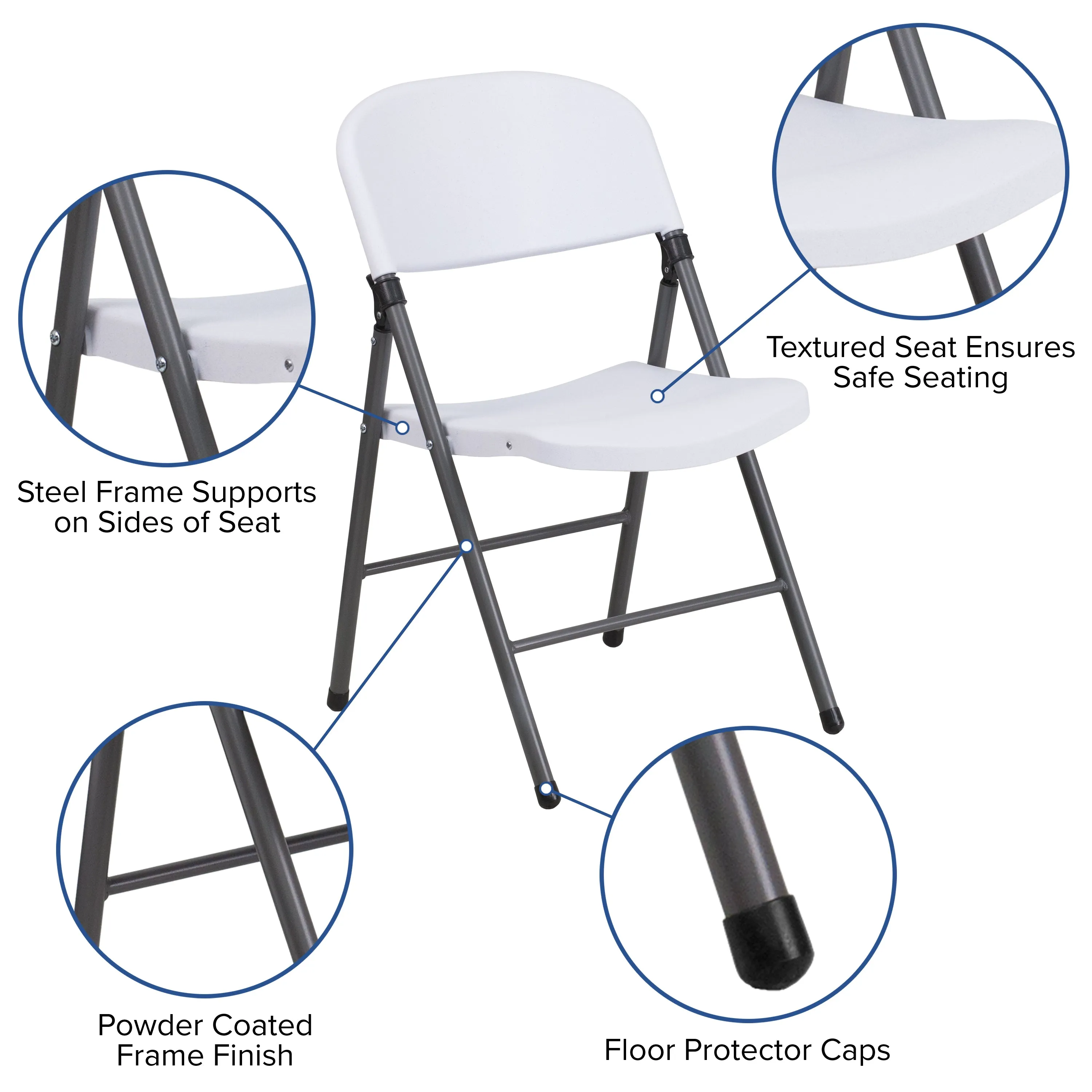 2 Pack HERCULES Series 330 lb. Capacity Granite White Plastic Folding Chair with Charcoal Frame
