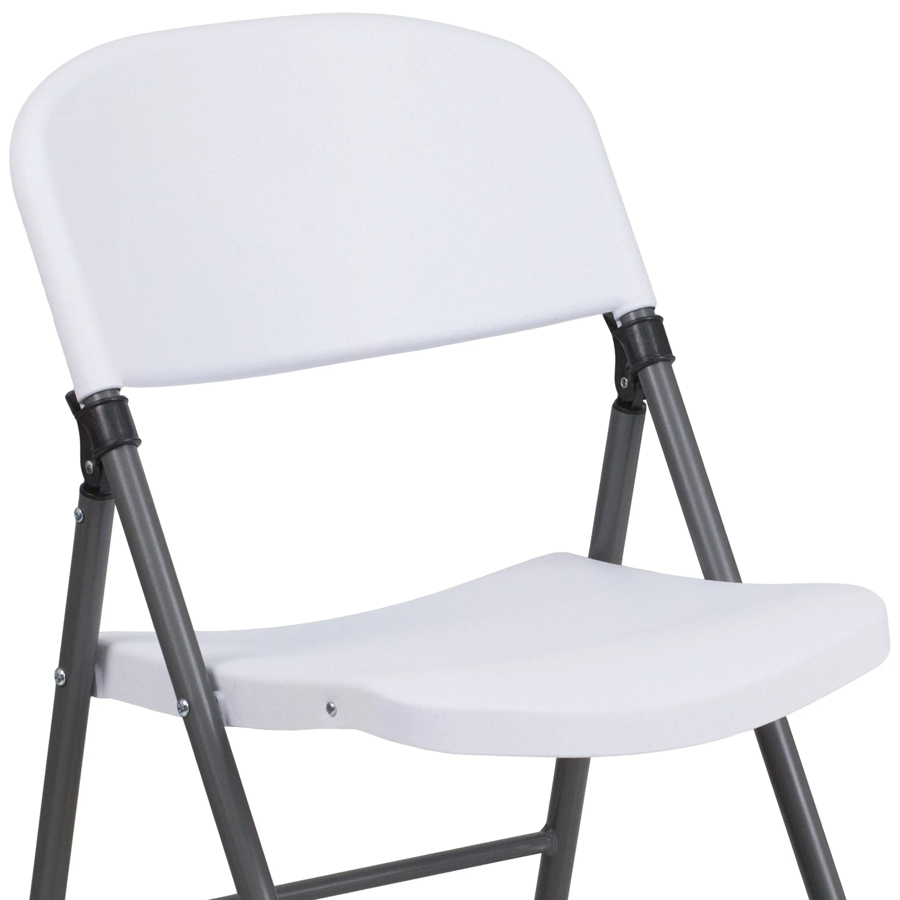 2 Pack HERCULES Series 330 lb. Capacity Granite White Plastic Folding Chair with Charcoal Frame