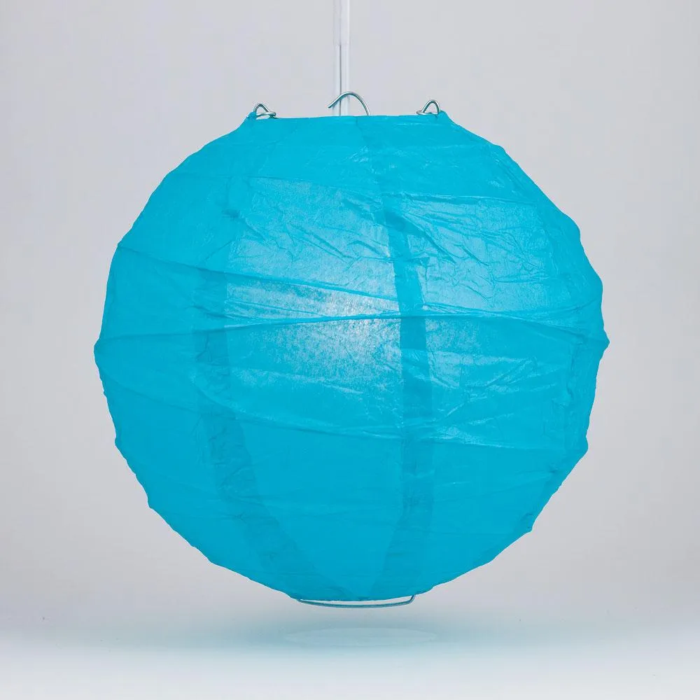 5 PACK | 12"  Turquoise Blue Crisscross Ribbing, Hanging Paper Lanterns