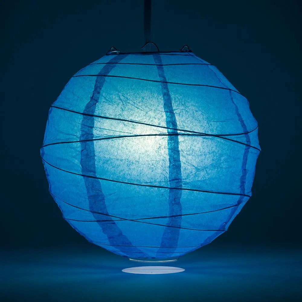 5 PACK | 12"  Turquoise Blue Crisscross Ribbing, Hanging Paper Lanterns