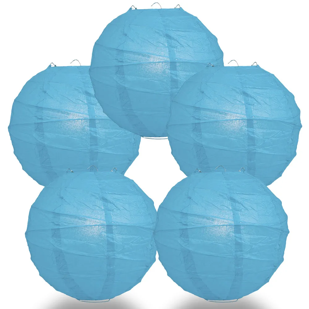 5 PACK | 12"  Turquoise Blue Crisscross Ribbing, Hanging Paper Lanterns