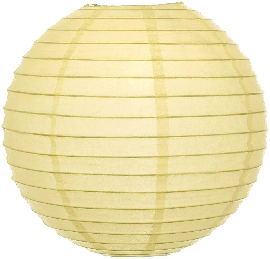 5-PACK 14" Lemon Yellow Chiffon Round Paper Lantern, Even Ribbing, Chinese Hanging Wedding & Party Decoration