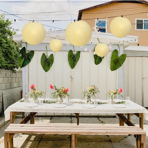 5-PACK 14" Lemon Yellow Chiffon Round Paper Lantern, Even Ribbing, Chinese Hanging Wedding & Party Decoration