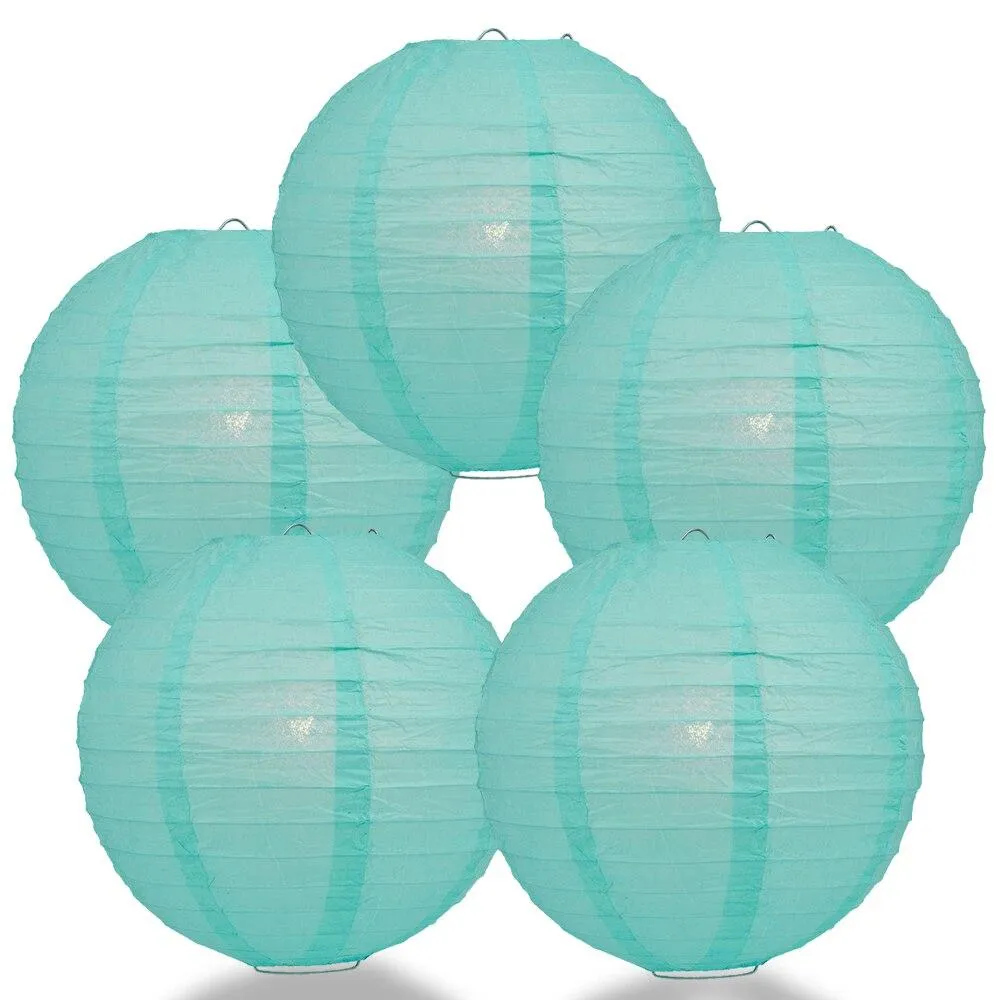 5-PACK 20" Water Blue Round Paper Lantern, Even Ribbing, Chinese Hanging Wedding & Party Decoration