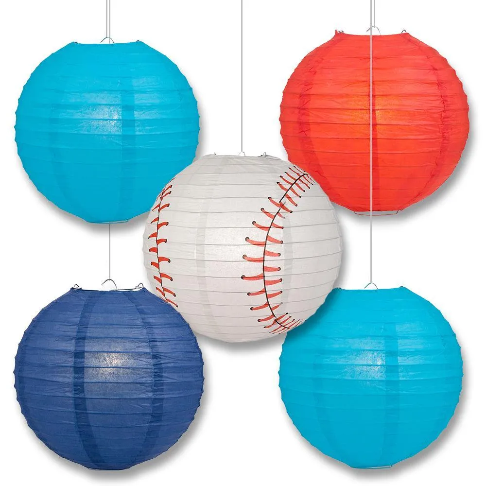 Toronto Pro Baseball 14-inch Paper Lanterns 5pc Combo Party Pack - Blue, Navy Blue, Red & White